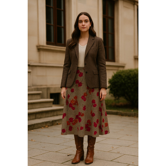 villager Dresses & Skirts - Vintage Womens Houndstooth Skirt Size 12 Midi Academia Preppy Old Money Citycore